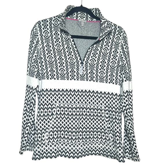 Talbots Size S Cotton Mockneck Stripe Fair Isle Half Zip Pullover Sweater - Picture 1 of 11